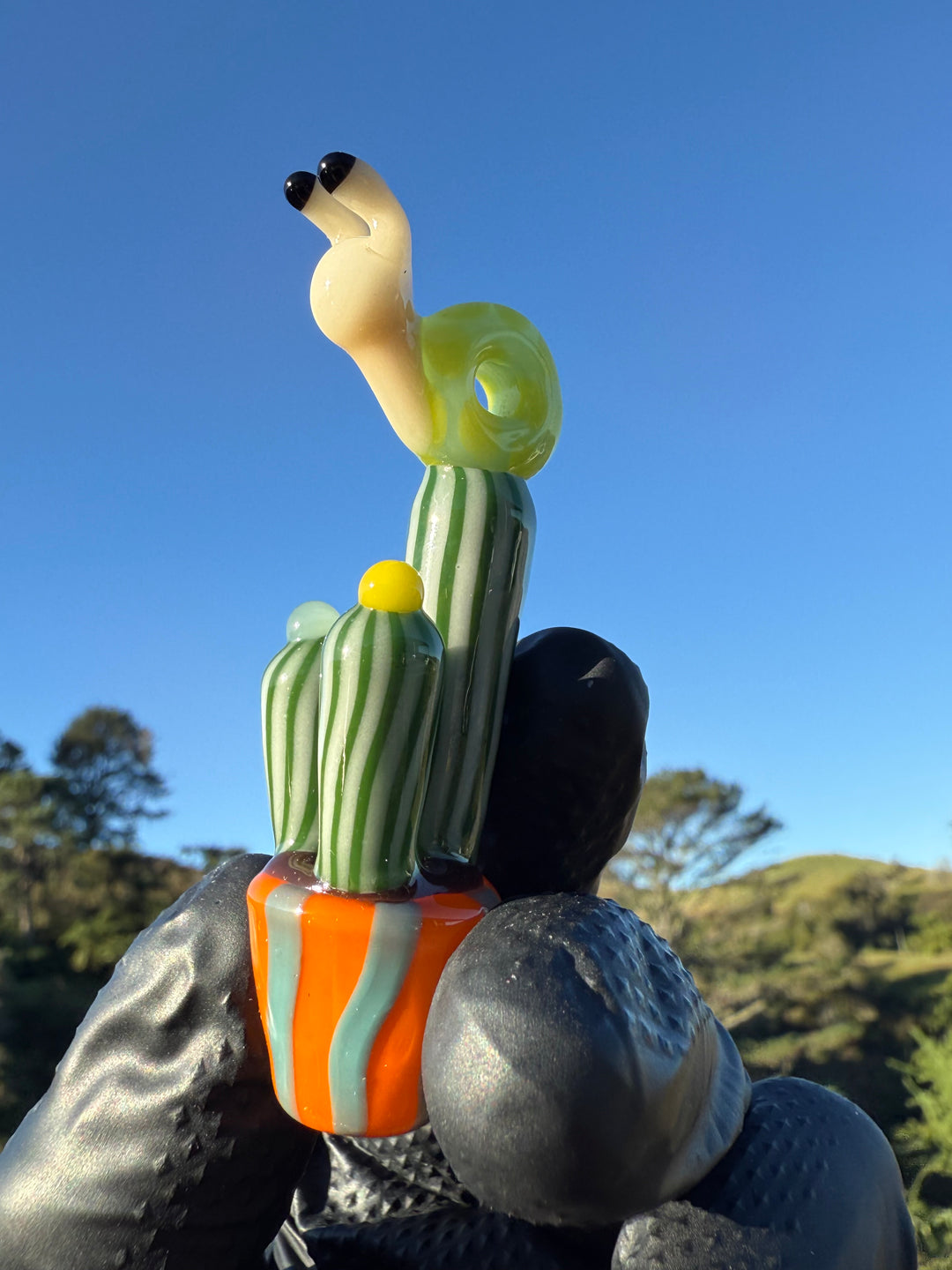Waffle Glass Pendant - Snail On Cactus #1