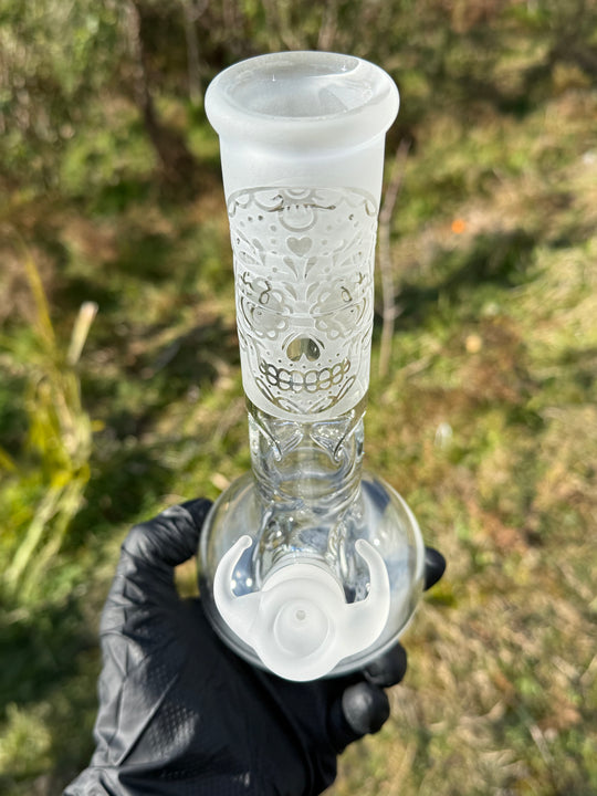 The Glass Bandit Beaker With Stem - Clear/Blasted/Gold Fumed
