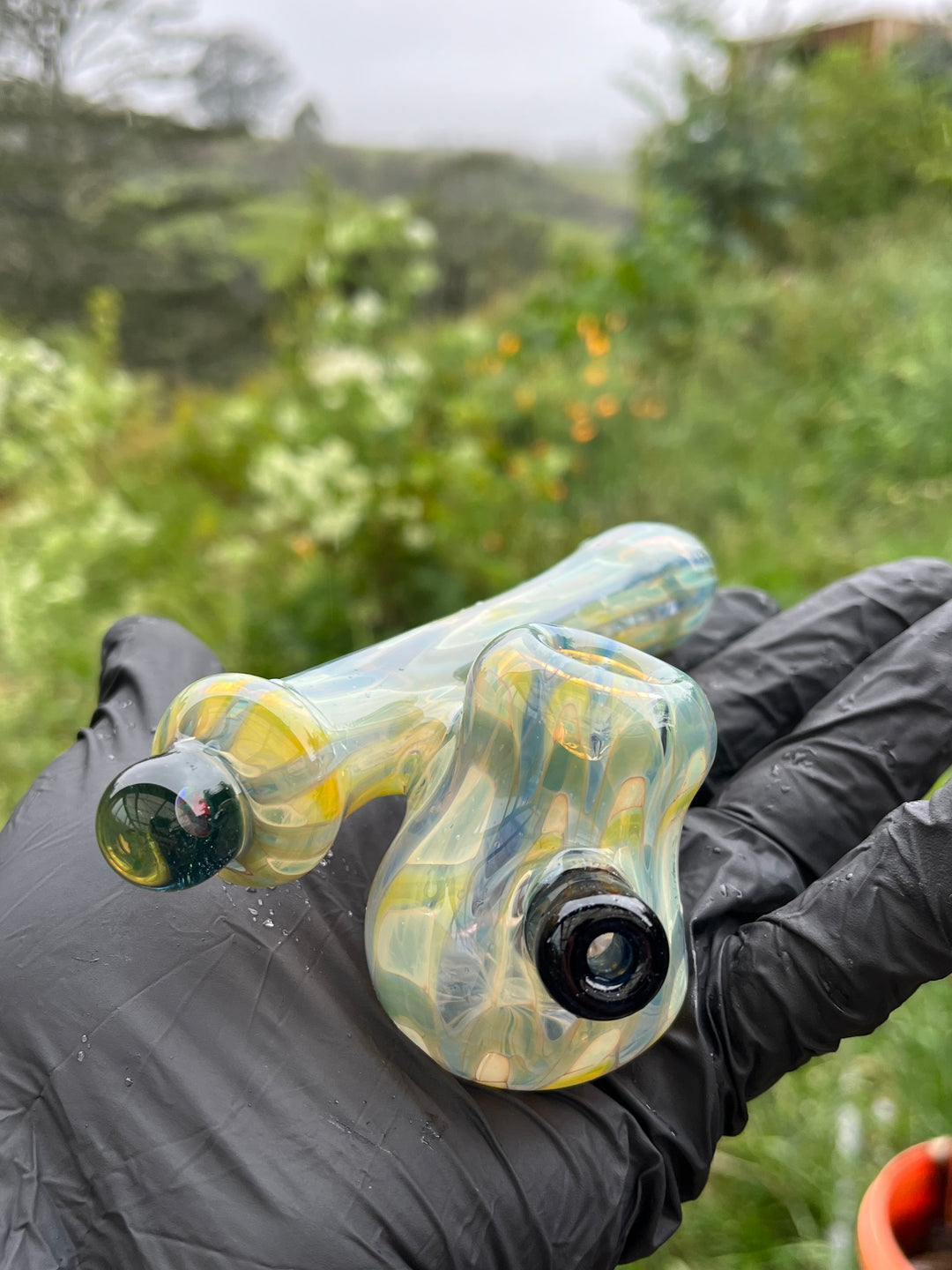 Jargo Glass Sidecar - Fine Silver Fumed/Light Cobalt/NS Yellow/Irid And Heavy Blue Stardust