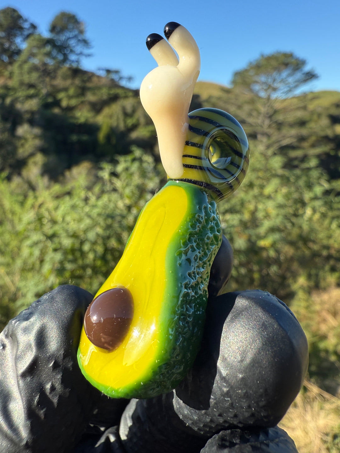 Waffle Glass Pendant - Snail On Avocado