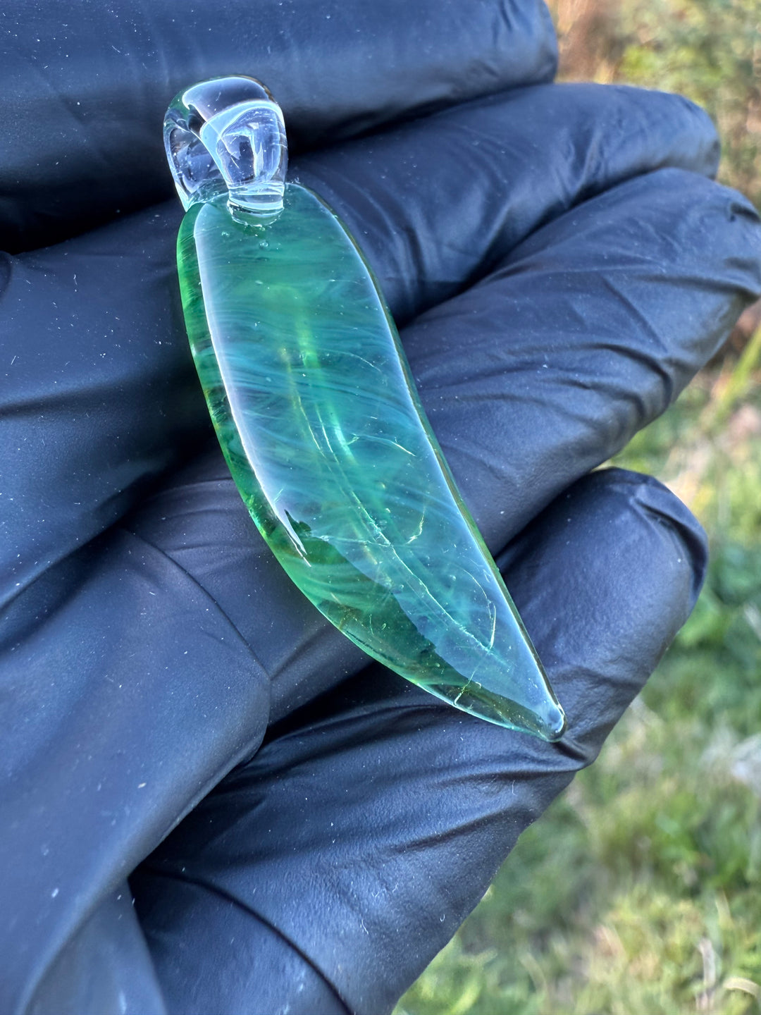 Jims Glass Blowing Leaf Pendant - Green #2