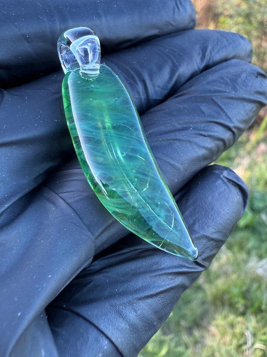 Jims Glass Blowing Leaf Pendant - Green #2