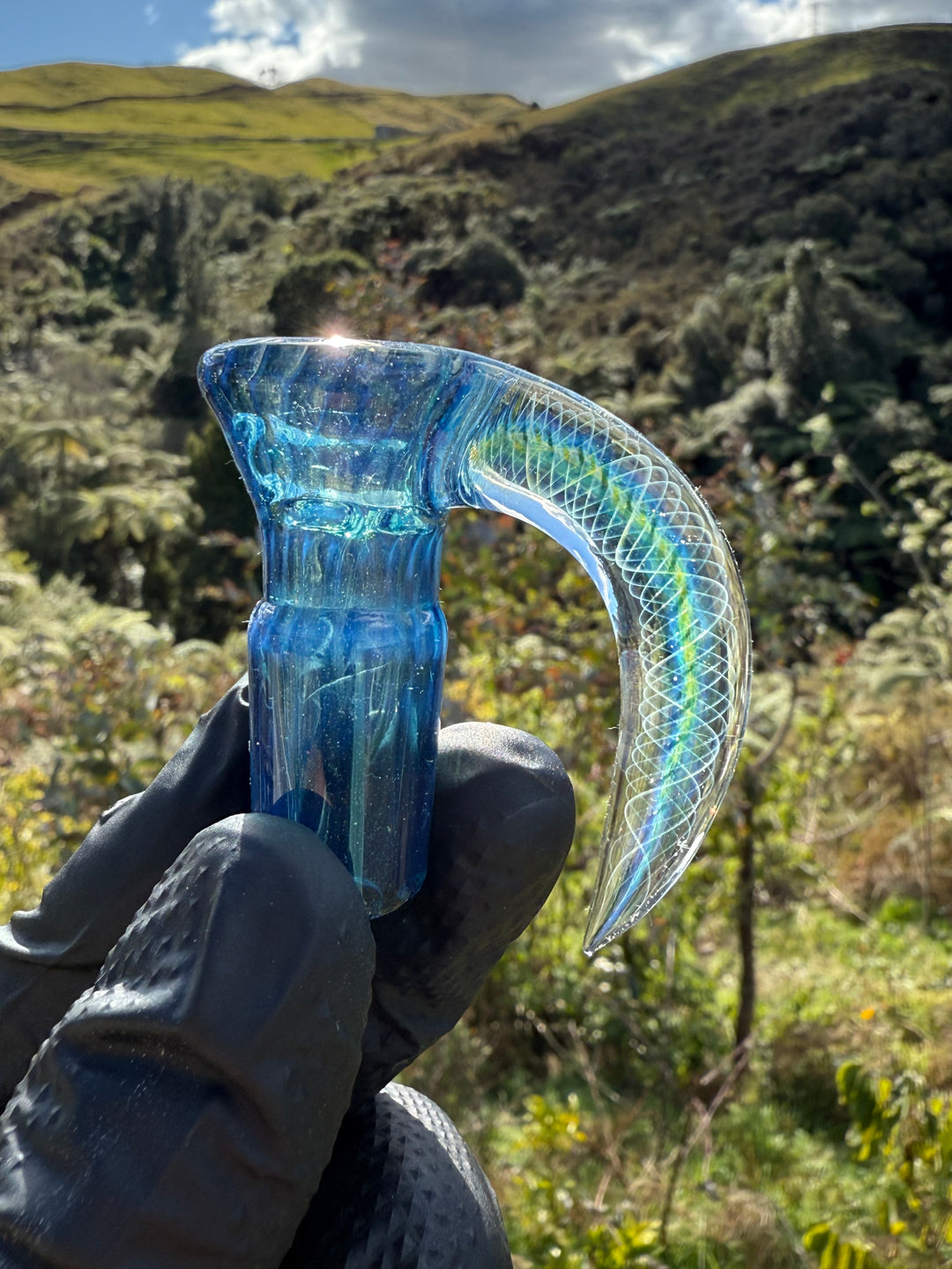 Polar Glass 18mm Fully Worked Slide Spiral Horn - Metaterrainia/Heavy Blue Stardust