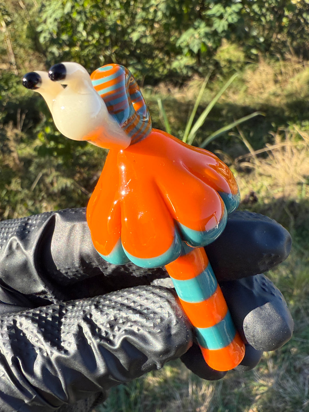 Waffle Glass Pendant - Snail On Orange Mushroom