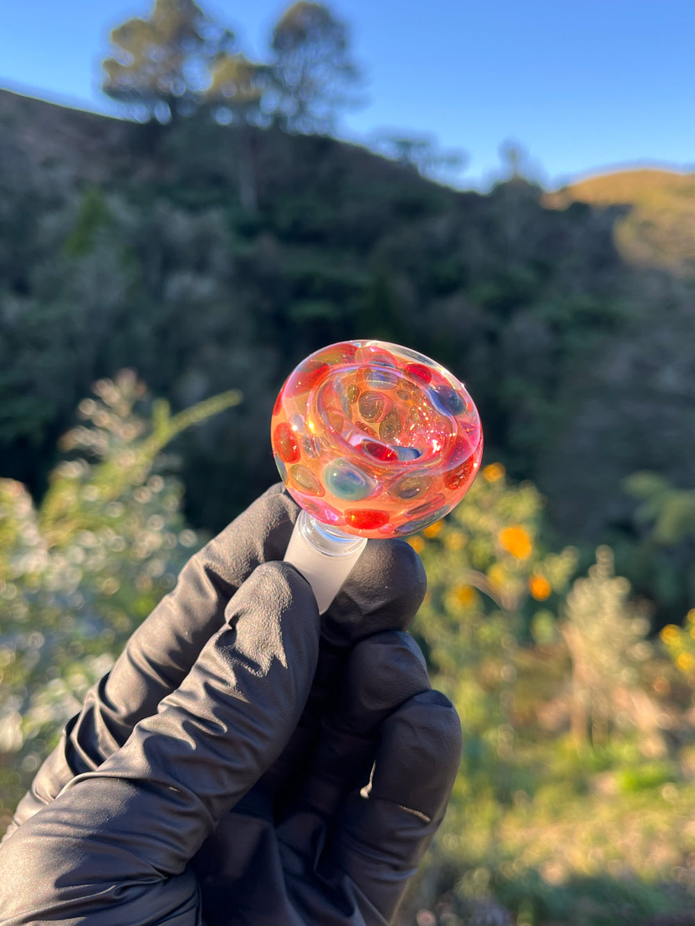 Jargo Glass Harlequin Slide - Gold Fume/Coloured Dots