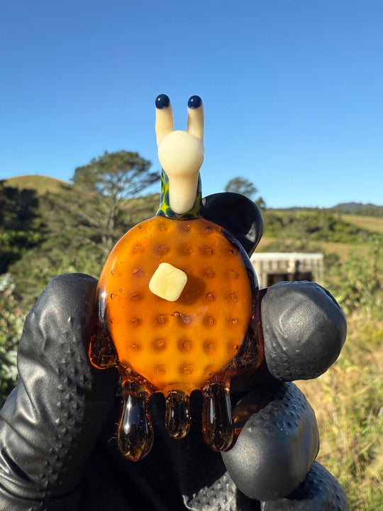 Waffle Glass Pendant - Snail On Waffle #2