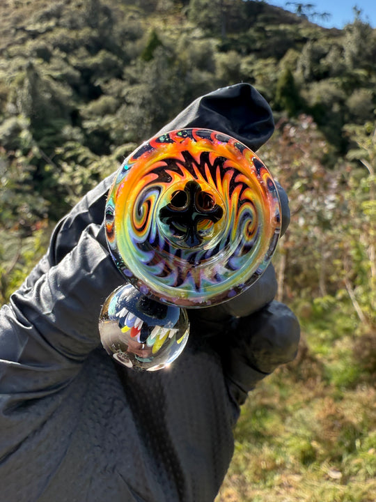 Polar Glass X Borobillacate 18mm Fully Worked Slide With Implosion Marble  - Rainbow Wigwag