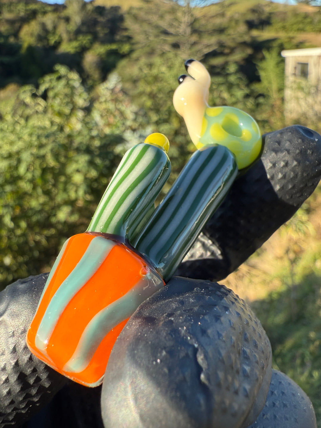 Waffle Glass Pendant - Snail On Cactus #1