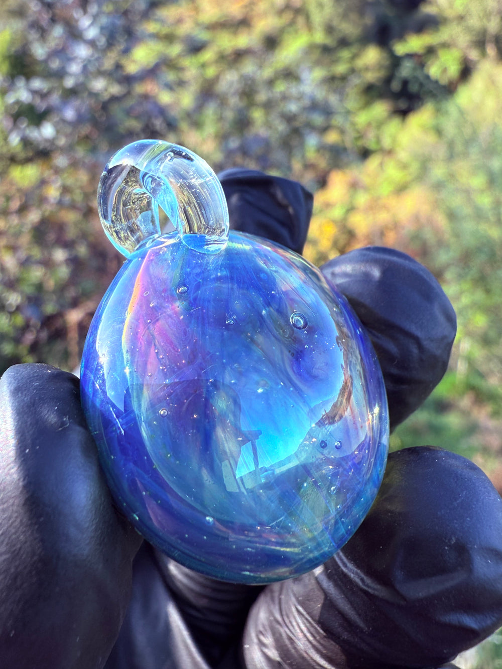 Jims Glass Blowing Hollow Pendant - Cobalt/Pomegranate/Silver Fumed