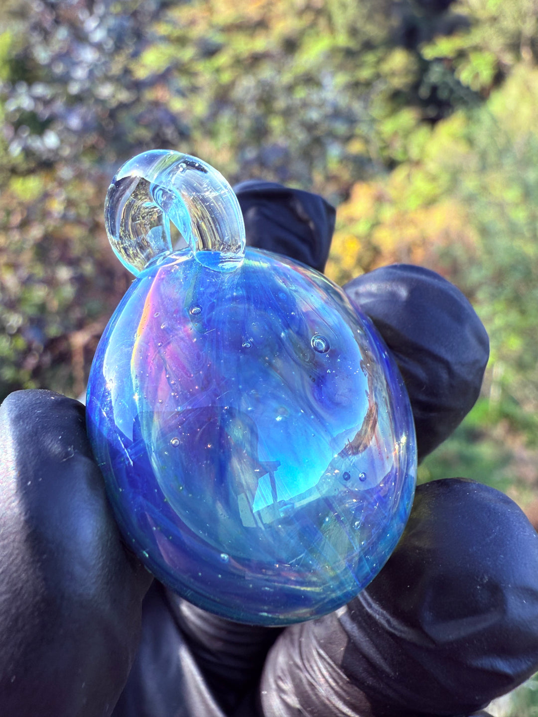 Jims Glass Blowing Hollow Pendant - Cobalt/Pomegranate/Silver Fumed