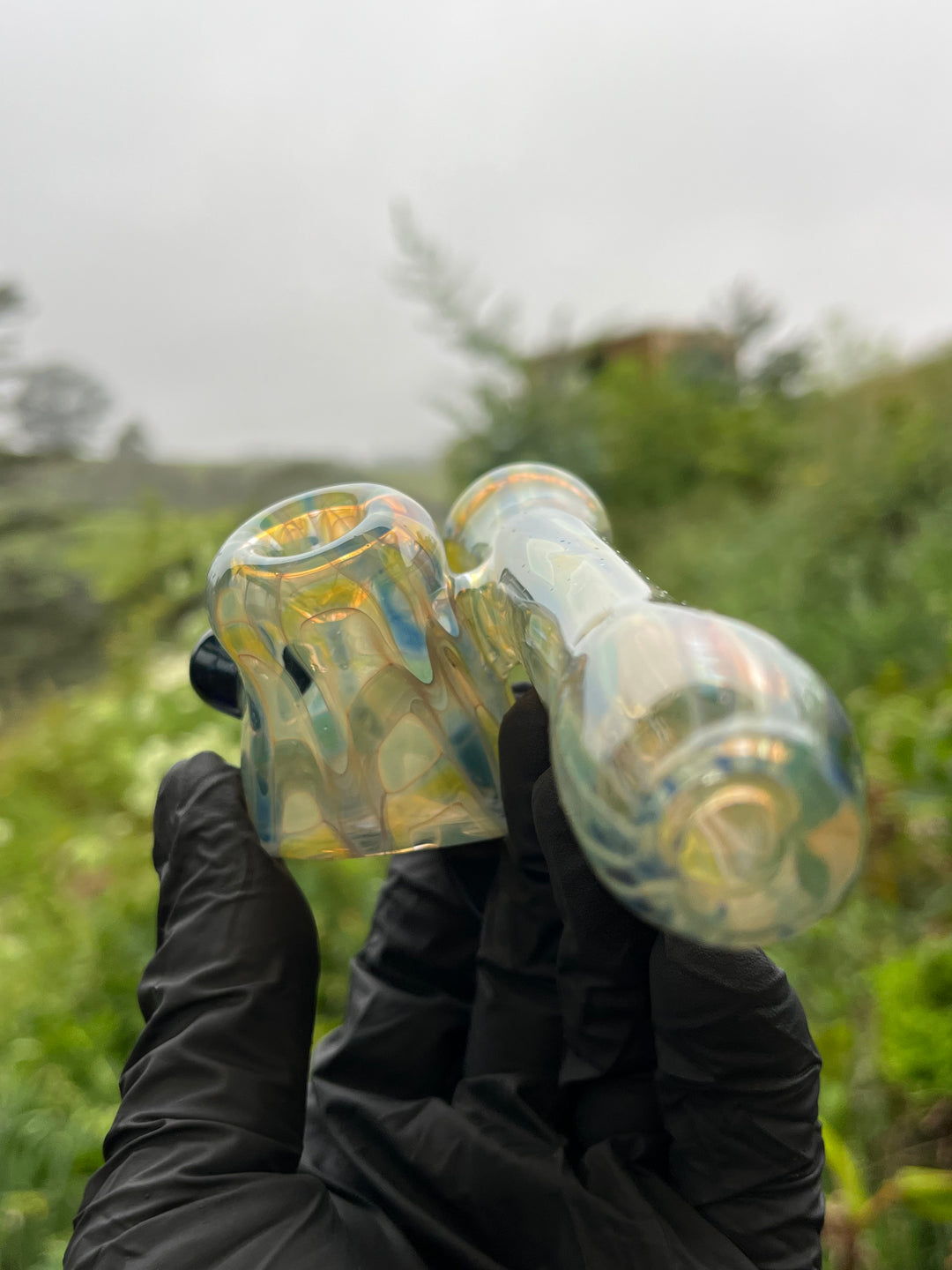 Jargo Glass Sidecar - Fine Silver Fumed/Light Cobalt/NS Yellow/Irid And Heavy Blue Stardust