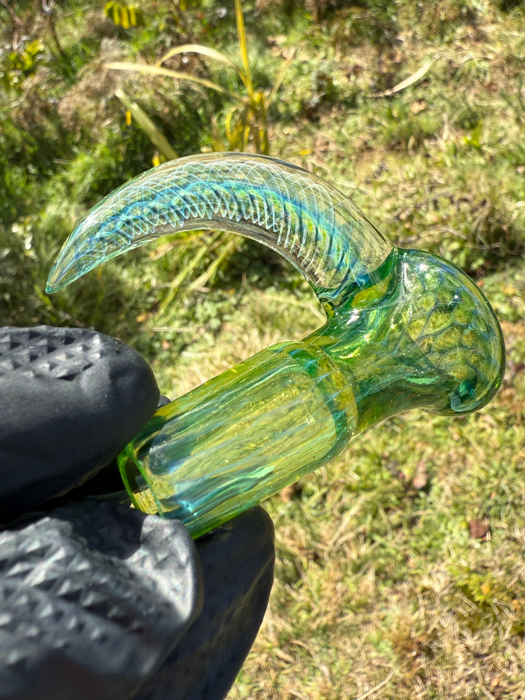 Polar Glass 18mm Fully Worked Slide Fume Spiral Horn - Citrine/Metaterrainia/Heavy Blue Stardust
