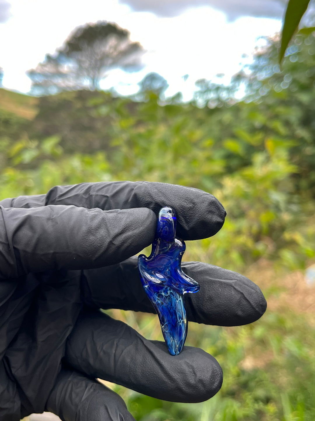 Jims Glass Blowing Pendant - Cobalt/Silver Fumed