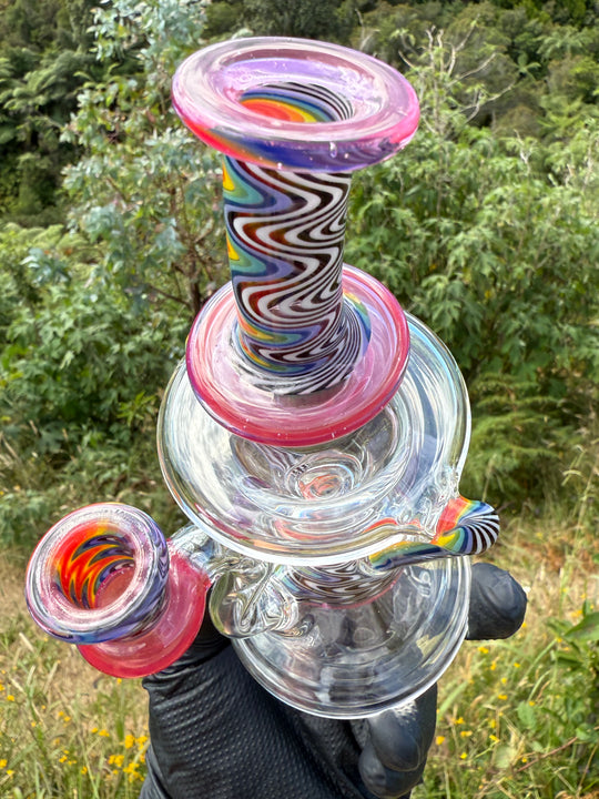 Uzzi Glass Wigwag Donut Recycler - Neo Opal/Orange/Jailhouse Rainbow