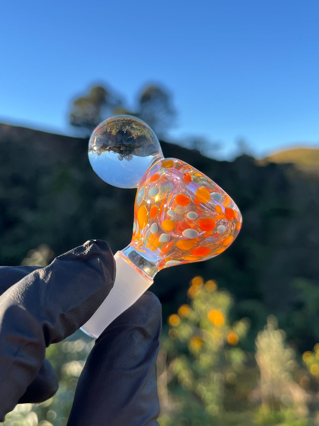 Jargo Glass Harlequin Marble Slide #1 - Gold Fume/Coloured Dots