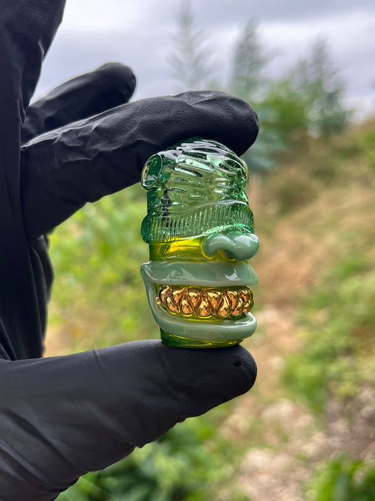 Wyrdglass Goblin Beanie Pendant Gold Grill - Opal Green/Mint/Hydra CFL