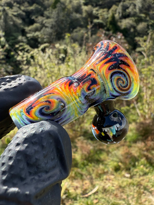 Polar Glass X Borobillacate 18mm Fully Worked Slide With Implosion Marble  - Rainbow Wigwag