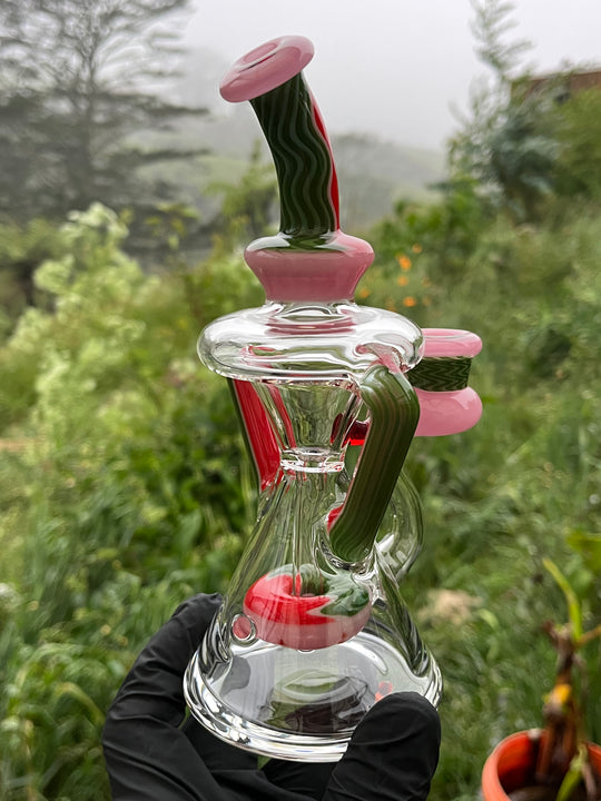 Uzzi Glass Wigwag Donut Recycler - Blush/Watermelon