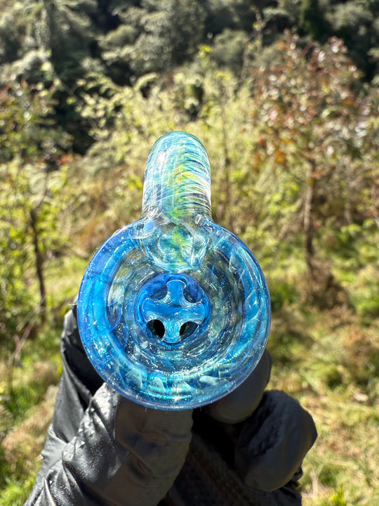 Polar Glass 18mm Fully Worked Slide Spiral Horn - Metaterrainia/Heavy Blue Stardust