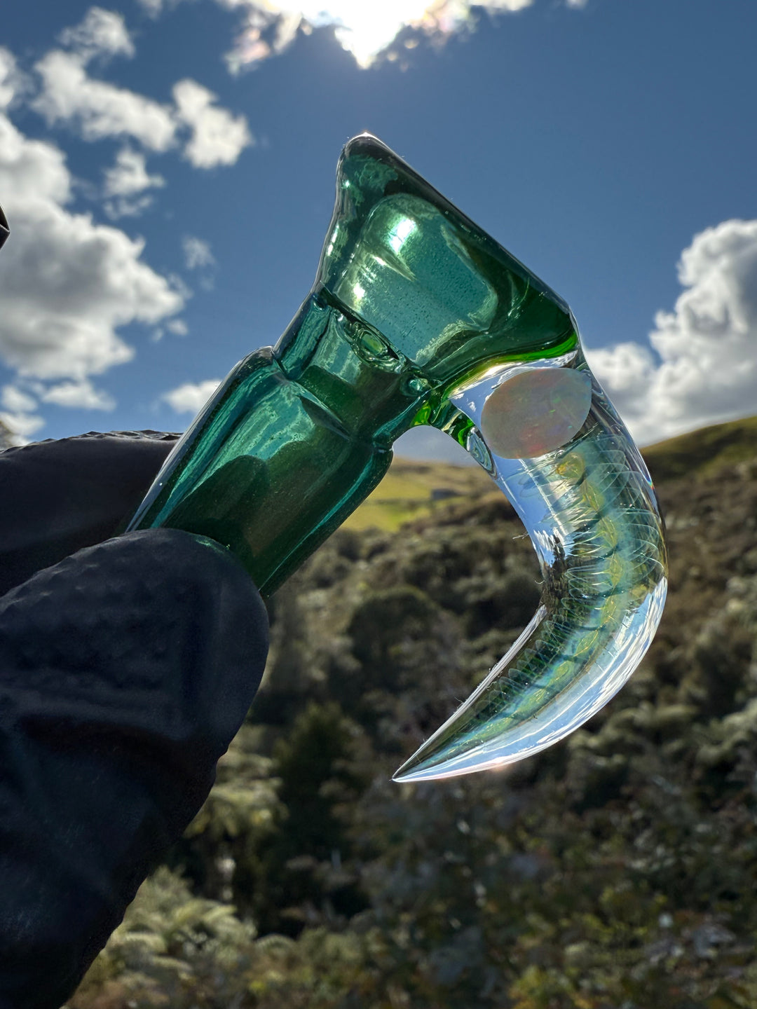 Polar Glass 18mm Fully Worked Slide Opal Encased Spiral Horn - Illuminati/Heavy Blue Stardust