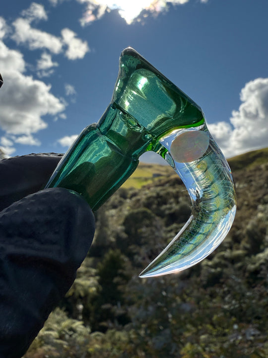 Polar Glass 18mm Fully Worked Slide Opal Encased Spiral Horn - Illuminati/Heavy Blue Stardust