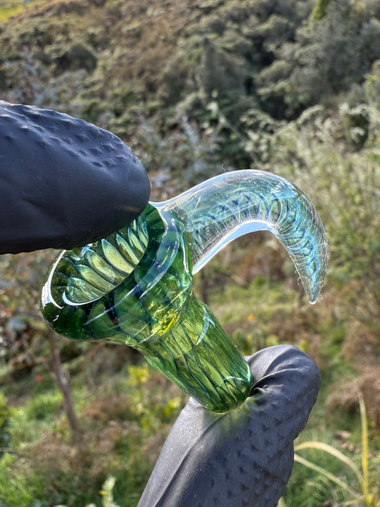 Polar Glass 14mm Fully Worked Slide Fume Spiral Horn - Citrine/Metaterrainia/Heavy Blue Stardust
