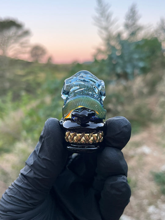 Wyrdglass Goblin Beanie Pendant Gold Grill - Grape/Crushed Opal/Blue Stardust/Night Cap