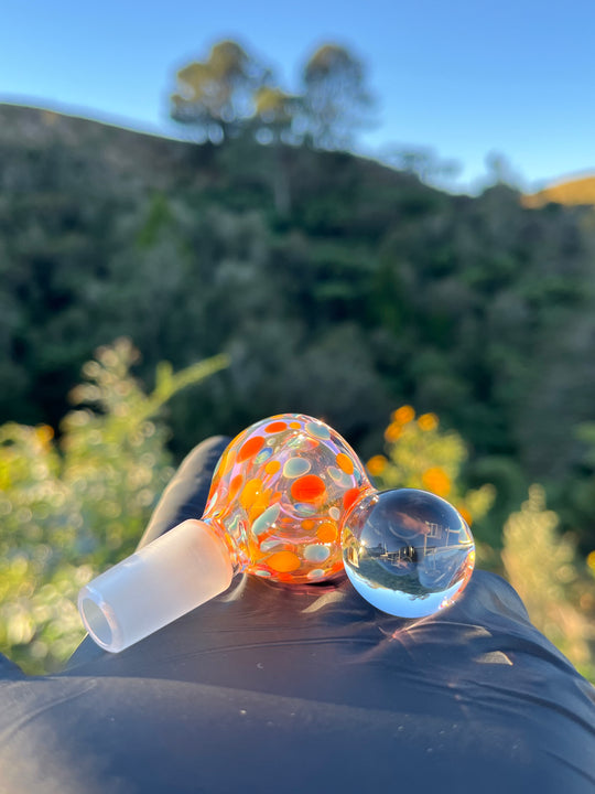 Jargo Glass Harlequin Marble Slide #1 - Gold Fume/Coloured Dots