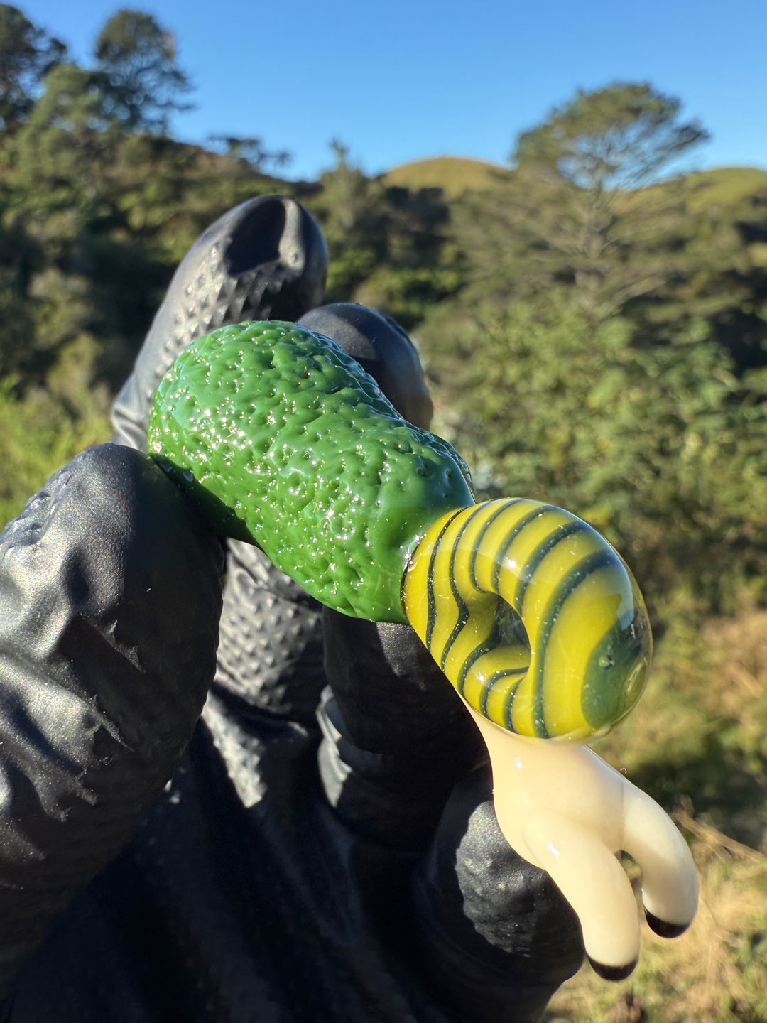 Waffle Glass Pendant - Snail On Avocado