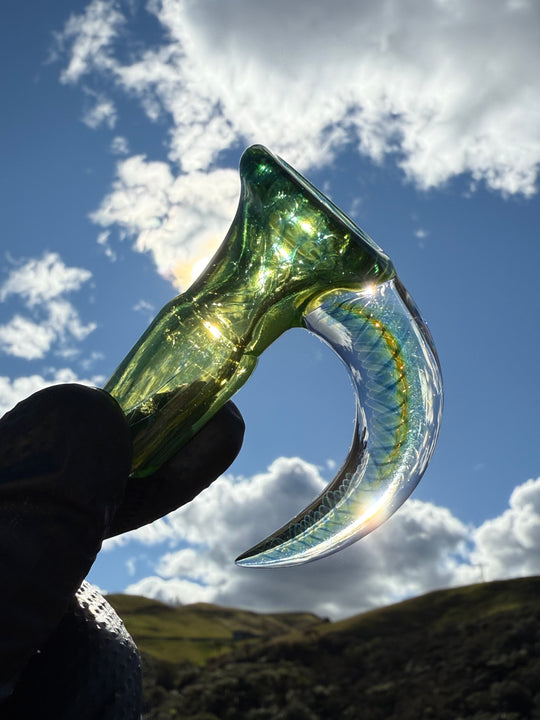 Polar Glass 18mm Fully Worked Slide Fume Spiral Horn - Citrine/Metaterrainia/Heavy Blue Stardust