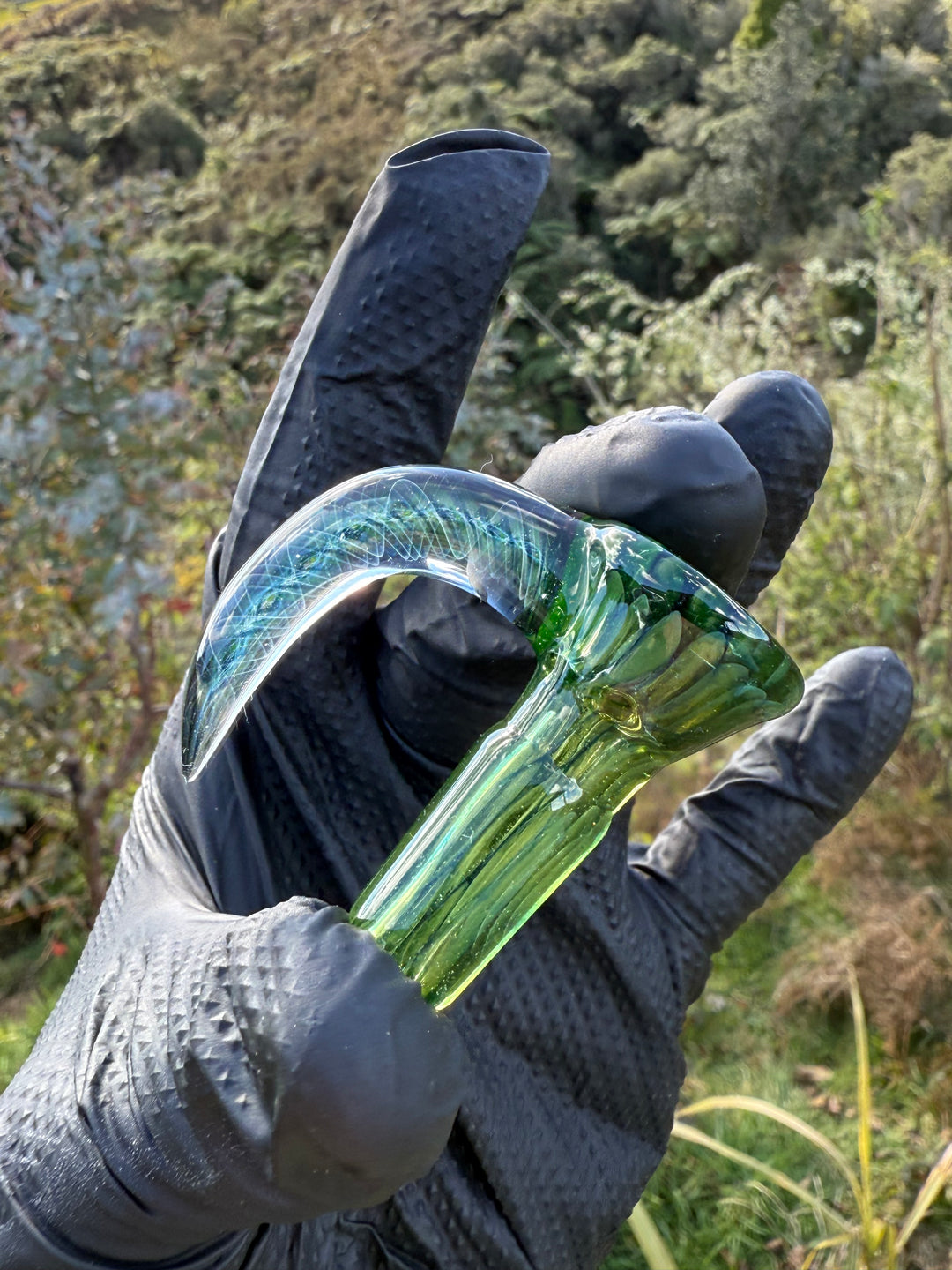 Polar Glass 14mm Fully Worked Slide Fume Spiral Horn - Citrine/Metaterrainia/Heavy Blue Stardust