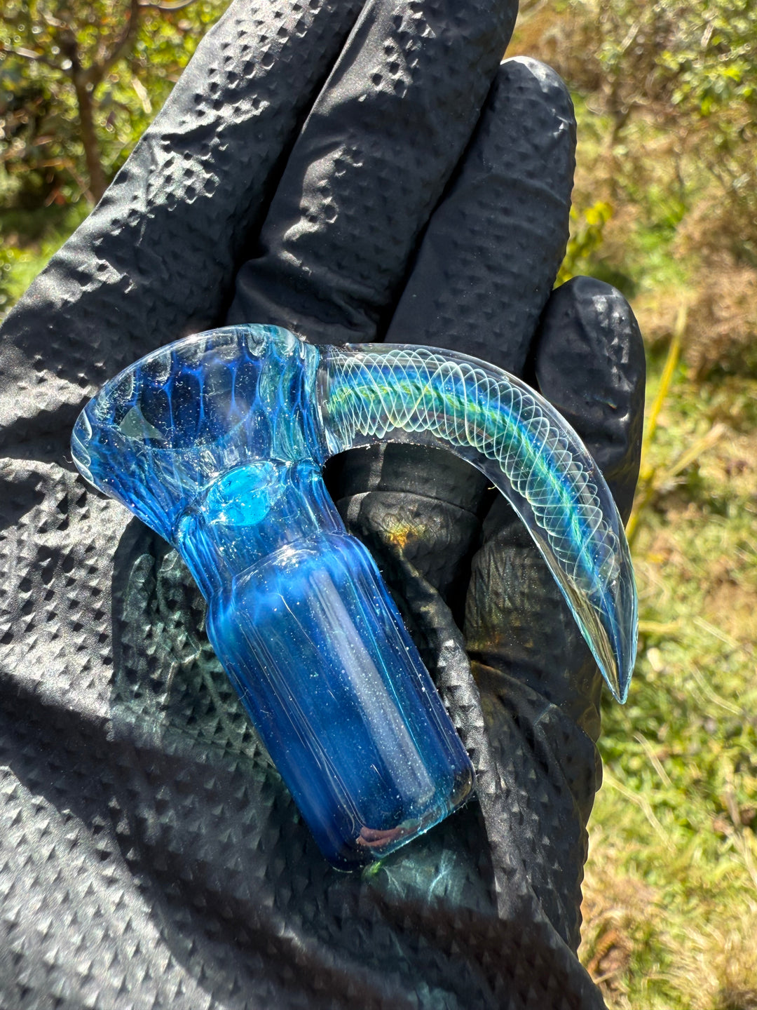 Polar Glass 18mm Fully Worked Slide Spiral Horn - Metaterrainia/Heavy Blue Stardust