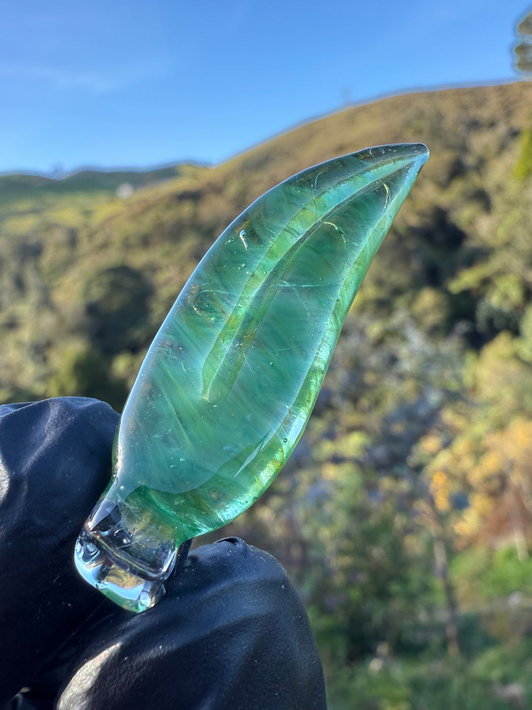 Jims Glass Blowing Leaf Pendant - Green #2