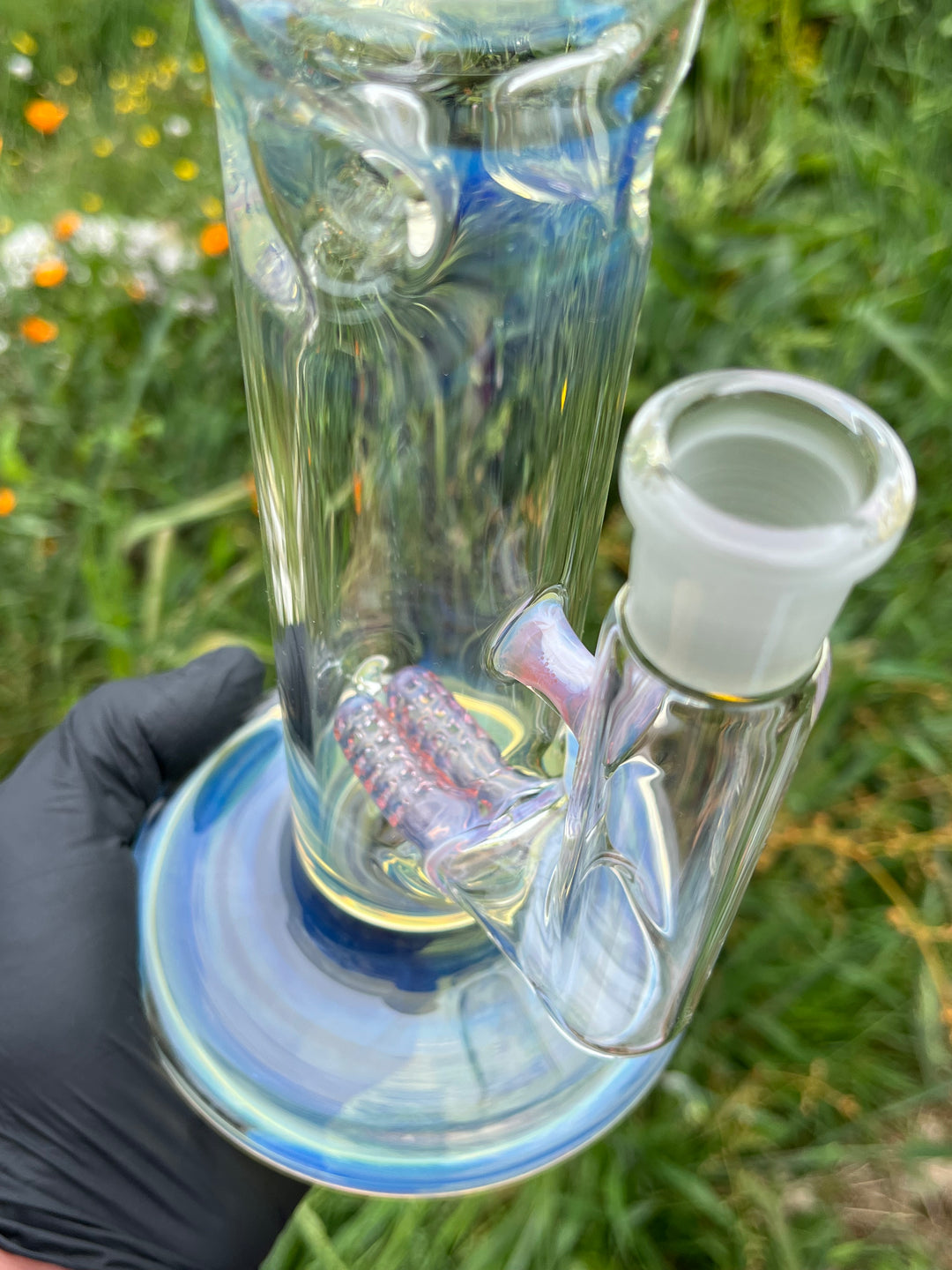 Uzzi Glass Double Inline - Silver Fumed/Rainbow Opal