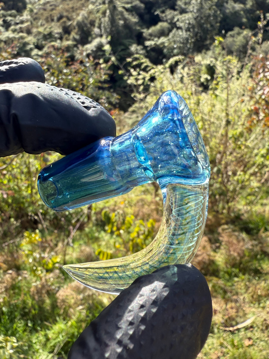 Polar Glass 18mm Fully Worked Slide Spiral Horn - Metaterrainia/Heavy Blue Stardust
