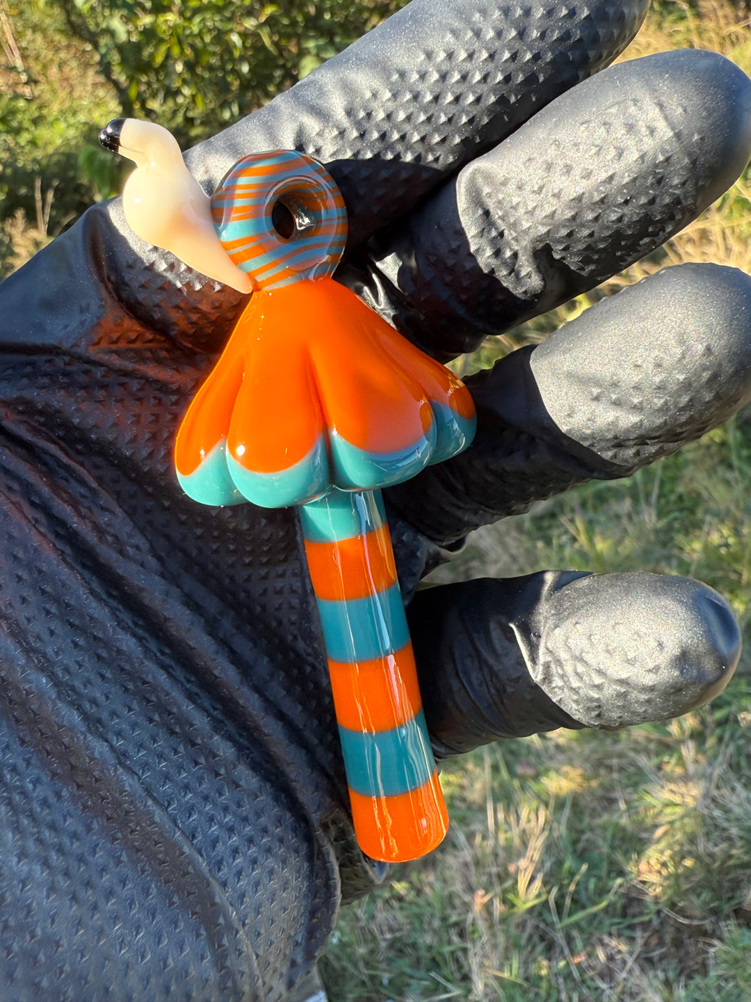 Waffle Glass Pendant - Snail On Orange Mushroom