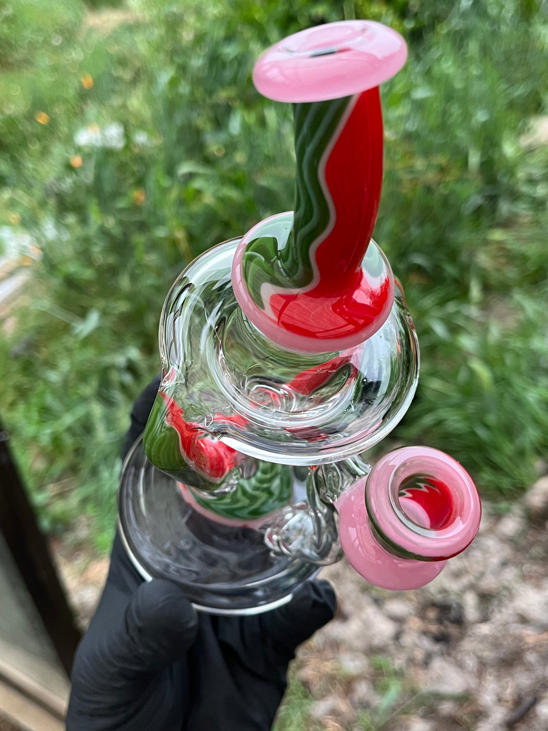 Uzzi Glass Wigwag Donut Recycler - Blush/Watermelon