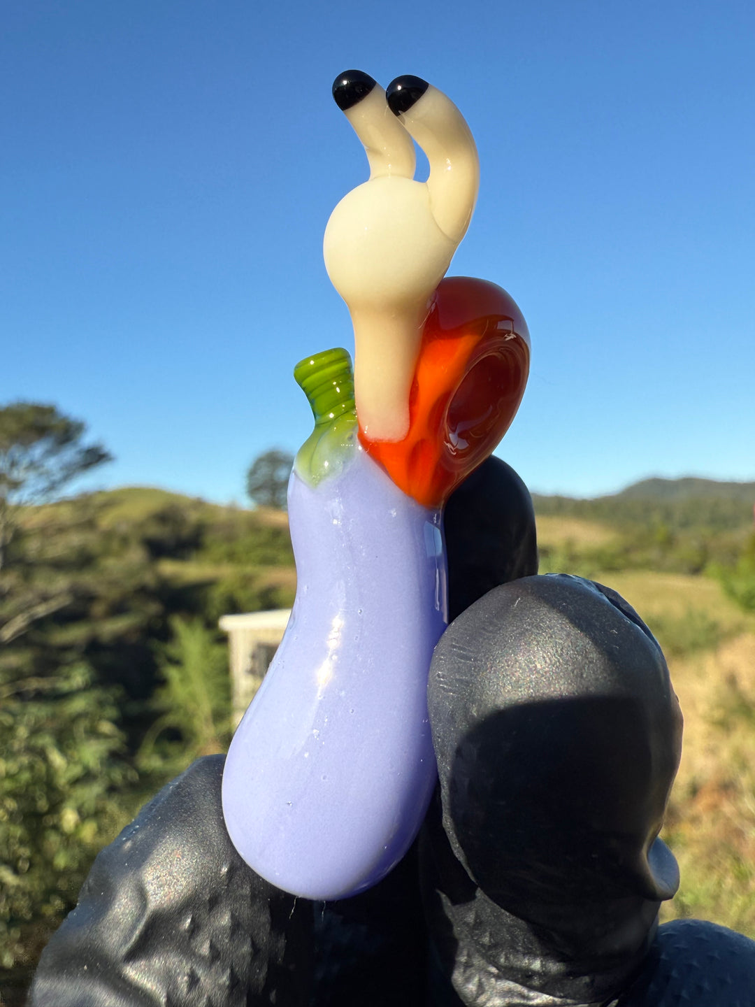 Waffle Glass Pendant - Snail On Eggplant