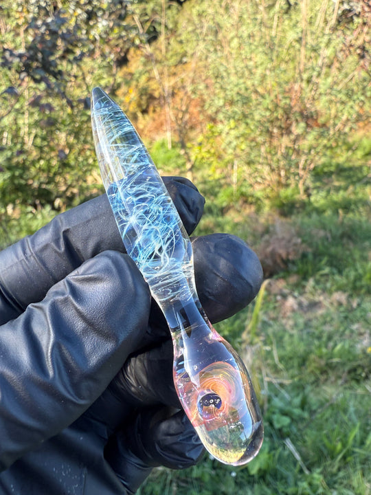 Jims Glass Blowing Chaos Poker - Silver/Gold Fumed