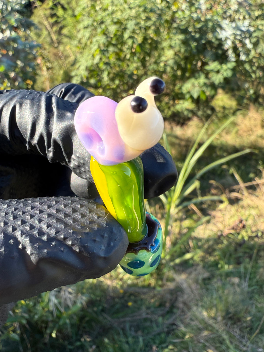 Waffle Glass Pendant - Snail On Cactus #2