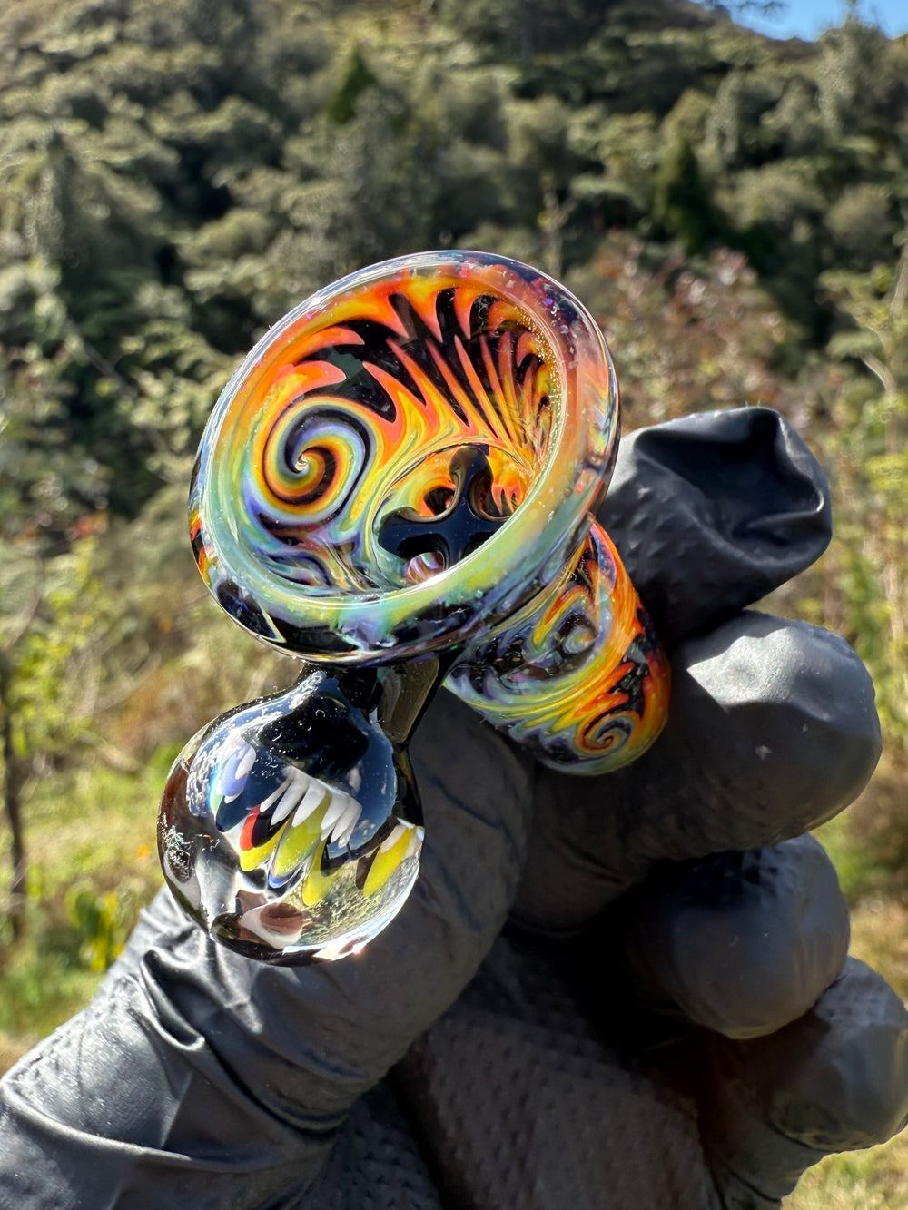 Polar Glass X Borobillacate 18mm Fully Worked Slide With Implosion Marble  - Rainbow Wigwag