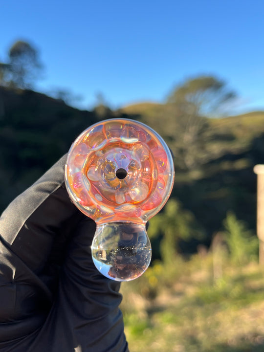 Jargo Glass Harlequin Marble Slide #2 - Gold Fume/Coloured Dots