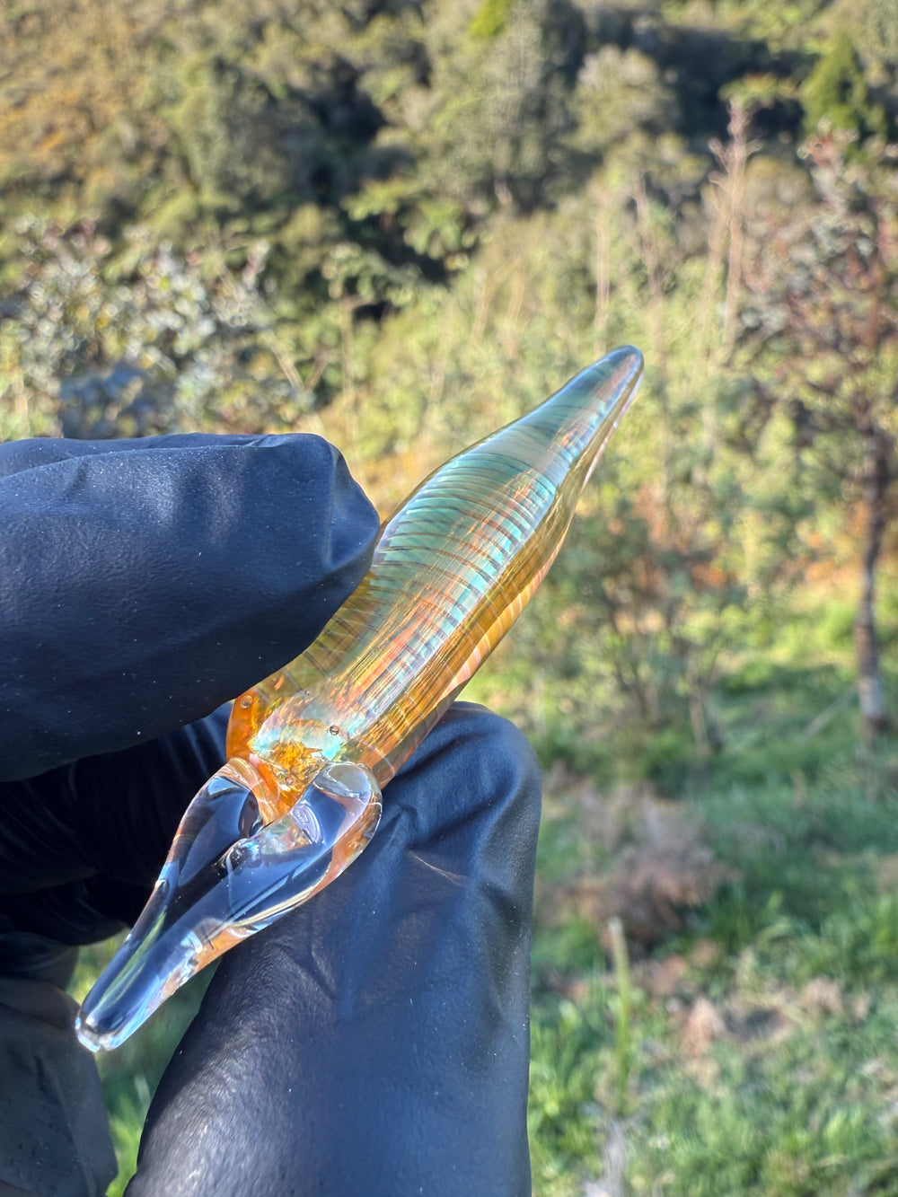Jims Glass Blowing Spiral Poker/Pendant - Gold Fumed