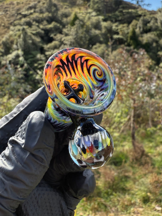 Polar Glass X Borobillacate 18mm Fully Worked Slide With Implosion Marble  - Rainbow Wigwag