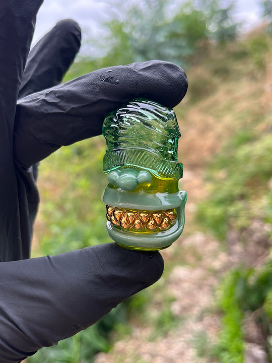 Wyrdglass Goblin Beanie Pendant Gold Grill - Opal Green/Mint/Hydra CFL