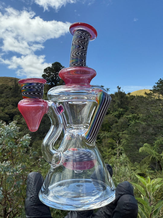 Uzzi Glass Wigwag Donut Recycler - Neo Opal/Orange/Jailhouse Rainbow