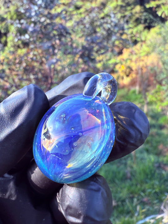 Jims Glass Blowing Hollow Pendant - Cobalt/Pomegranate/Silver Fumed
