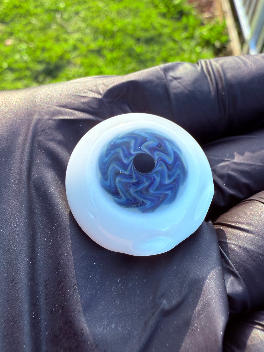Jims Glass Blowing Hollow Eye Pendant - Blue Wigwag