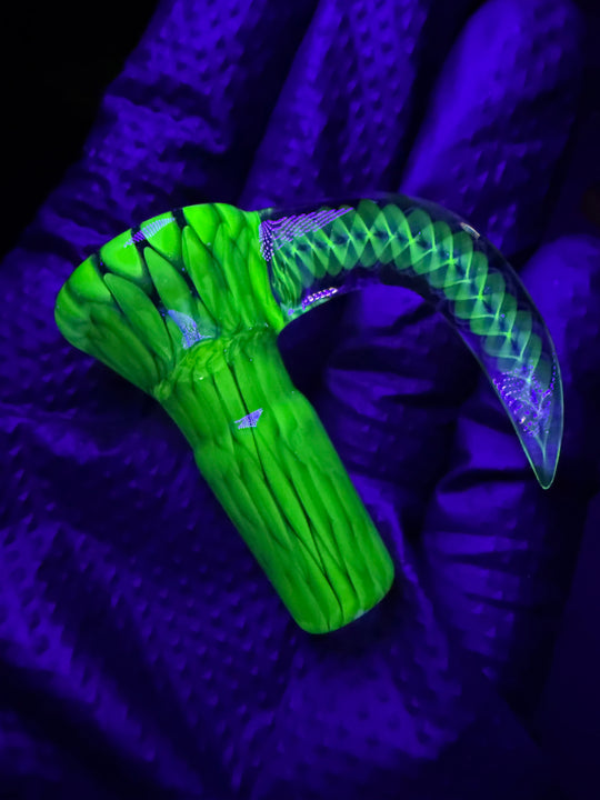 Polar Glass 14mm Fully Worked Slide Fume Spiral Horn - Citrine/Metaterrainia/Heavy Blue Stardust