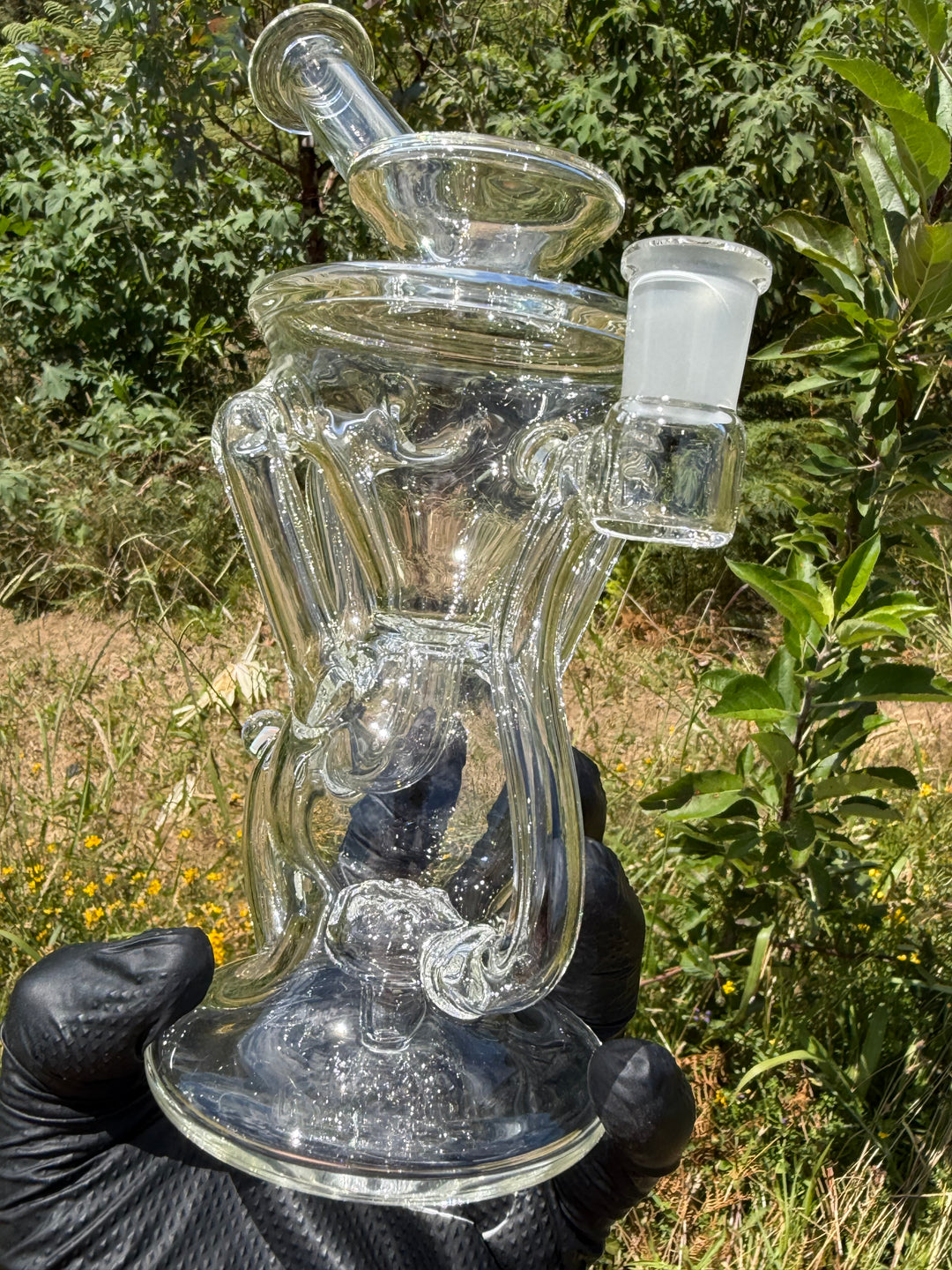 Uzzi Glass Tripple Uptake Bent Neck Klien - Clear With Opal